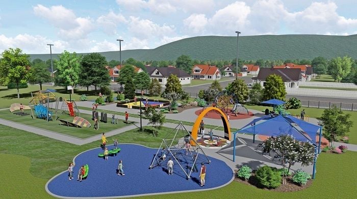 A Family Fit Zone design with outdoor fitness and recreation equipment at a park