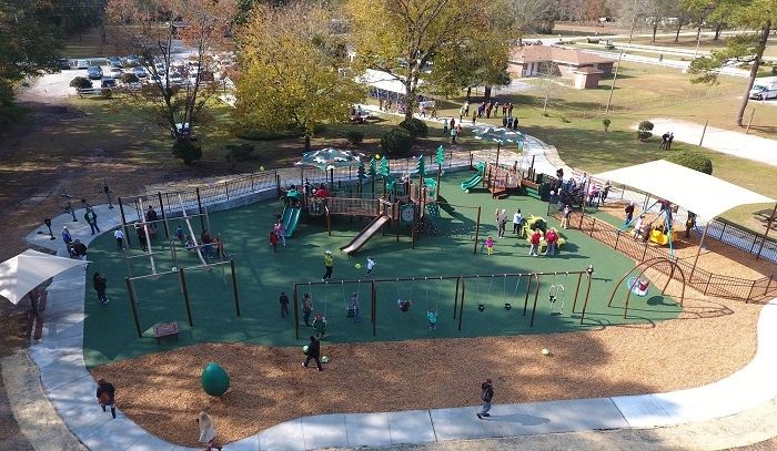 Inclusive Playground Overhead View with Surrounding Pathway